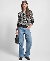 Dkny Jeans Petite Geometric Print Crewneck Sweater