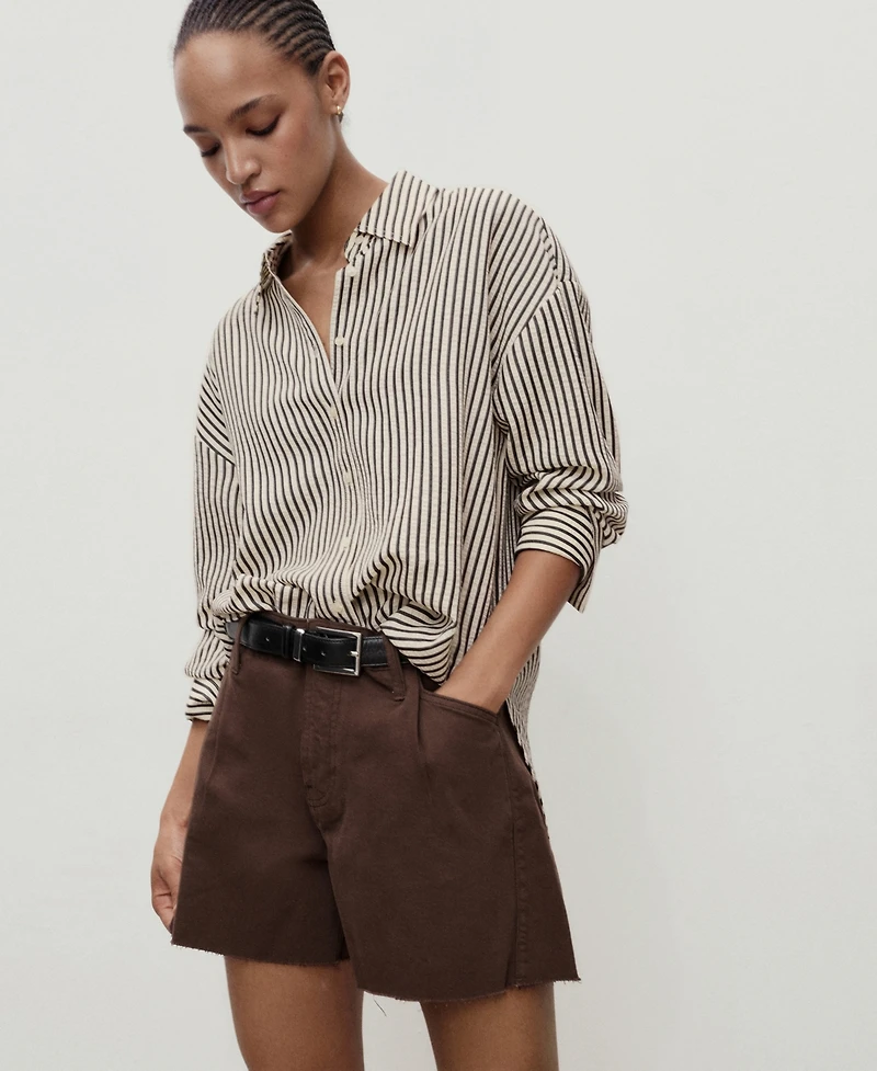 Mango Women's Frayed Hem and Pleats Denim Shorts