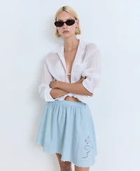 Mango Women's Scalloped Hem Embroidered Skirt