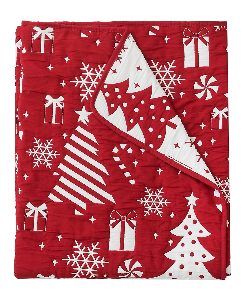 Greenland Home Fashions Peppermint Party Jacquard Woven Reversible Holiday Throw, 50" x 60"