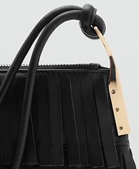 Mango Women's Fringes Detail Large Leather Shoulder Bag