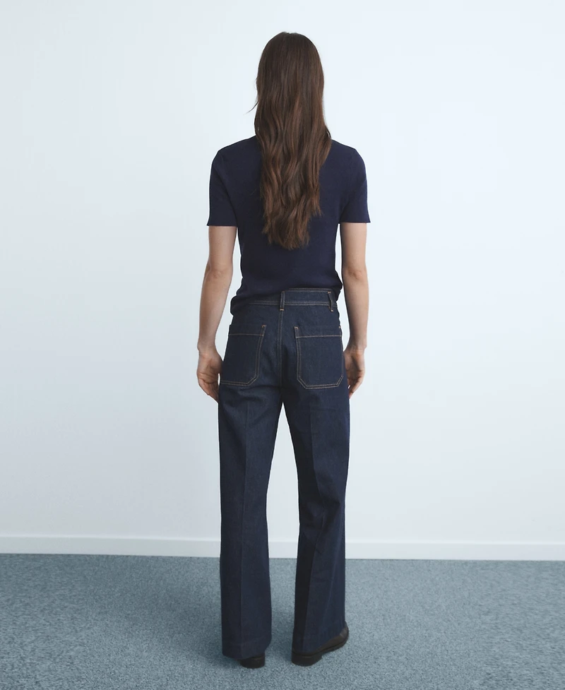 Mango Women's Pockets Wide Leg Jeans