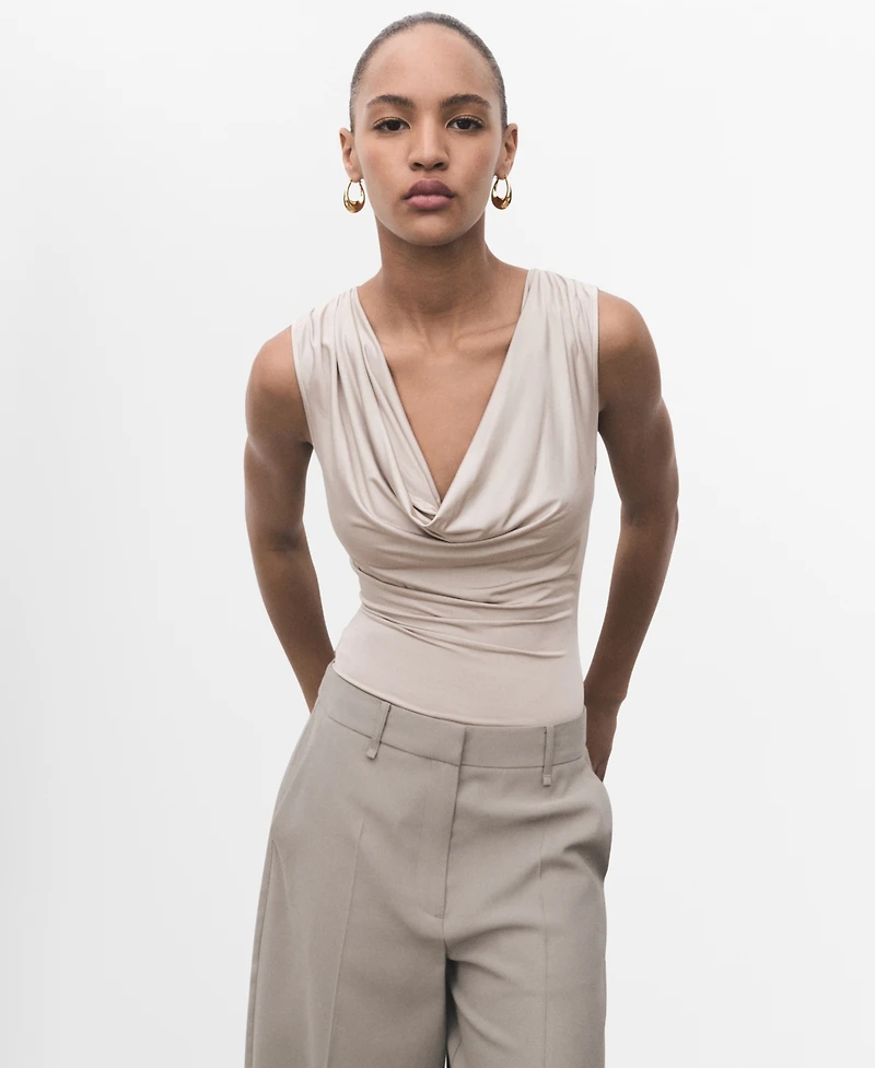 Mango Women's Draped Neckline Bodysuit