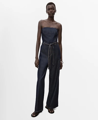 Mango Women's Strapless Denim Jumpsuit
