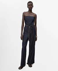 Mango Women's Strapless Denim Jumpsuit
