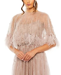 Mac Duggal Women's Embellished A Line Dress with Feather Detail Cape