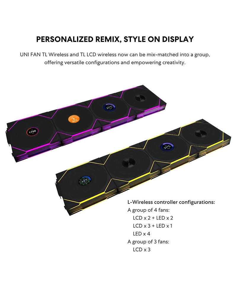 Lian-Li Uni Fan Tl Wireless 120mm Argb Case Fan with Controller, White, 3-Pack