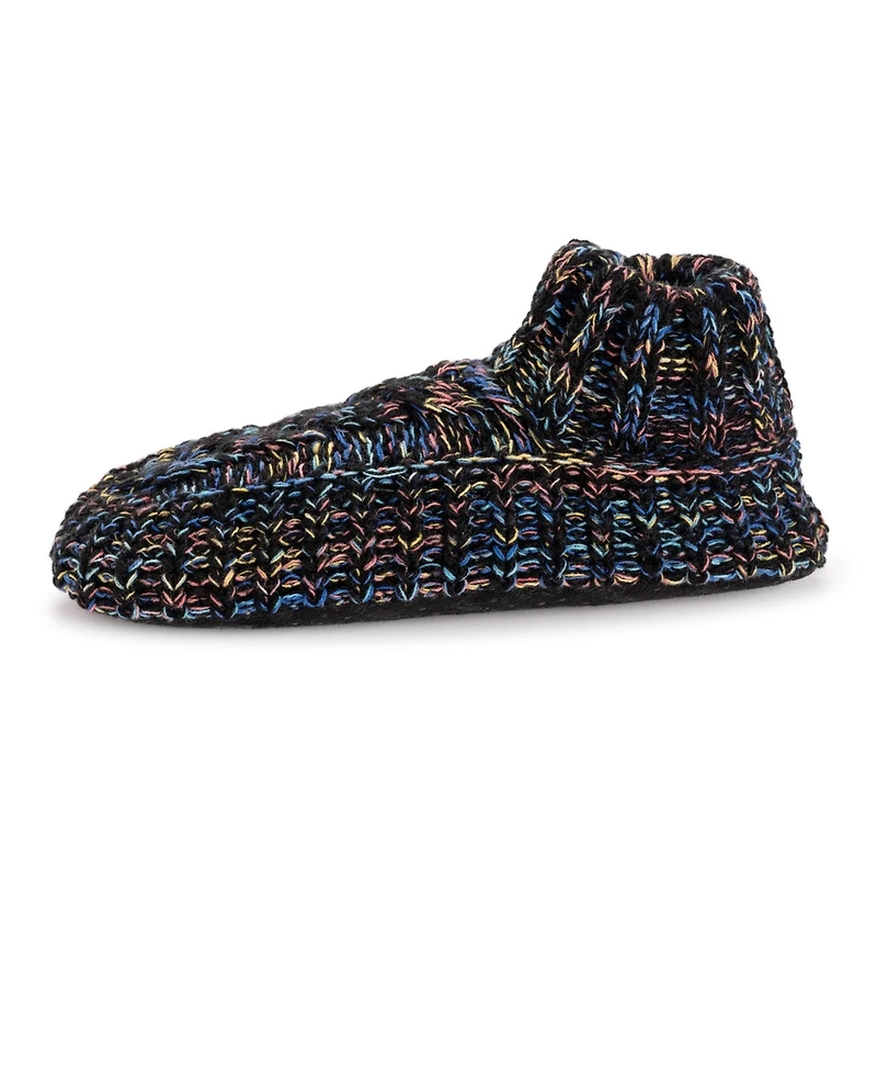 Muk Luks Women's Icelandic Space Dye Marl Cabled Cuff Booties, Pearl, L/Xl