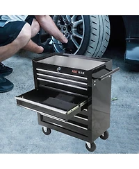 Flynama Black 7-Drawer Industrial Tool Cart with Locking Wheels and Ball Bearing Slides