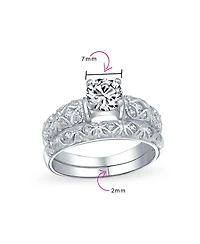 Bling Jewelry European Style 1CT Round Cz Solitaire Promise Ring Set with Filigree Band in Sterling Silver