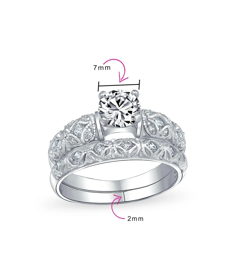 Bling Jewelry European Style 1CT Round Cz Solitaire Promise Ring Set with Filigree Band Sterling Silver