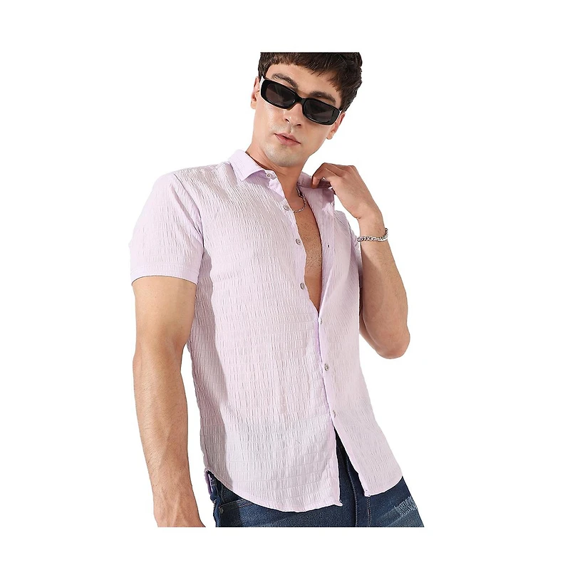 Campus Sutra Men's Lavender Textured Regular Fit Casual Shirt