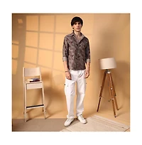 Campus Sutra Men's Geometric Seersucker Shirt