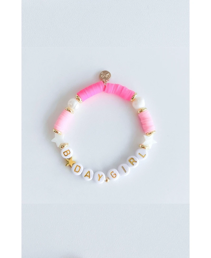 Bits & Bows Girls Birthday Beaded Bracelet in Pink