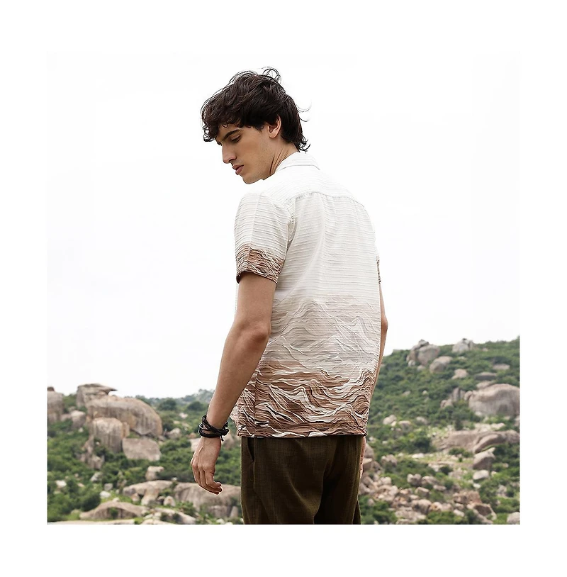 Campus Sutra Men's Ivory White & Tan Brown Desert Ombre Shirt