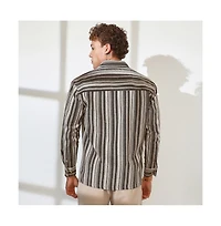 Campus Sutra Men's Taupe Brown & Sepia Brown Multitrack Striped Oversized Shirt