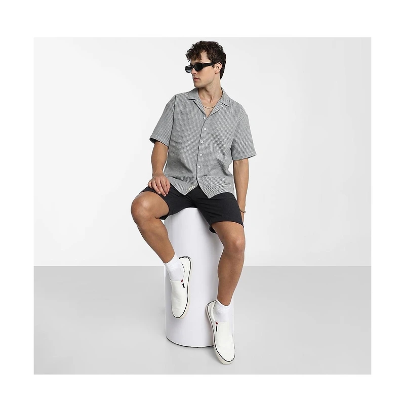 Campus Sutra Men's Moon Grey Waffle-Knit Oversized Shirt