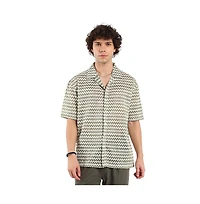 Campus Sutra Men's Olive Green & Powder White Chevron-Striped Oversized Shirt