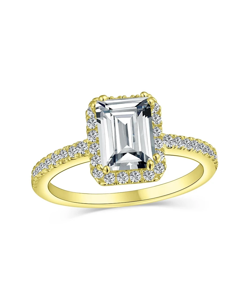 Bling Jewelry Art Deco Style 3CT Halo Cz Emerald Cut Promise Ring Rose Gold Plated Sterling Silver
