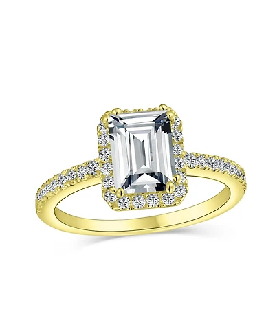 Bling Jewelry Art Deco Style 3CT Halo Cz Emerald Cut Promise Ring Rose Gold Plated Sterling Silver
