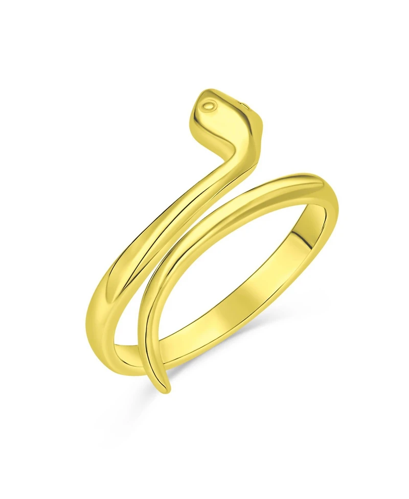 Bling Jewelry 14K Gold Plated Sterling Silver Snake Wrap Midi Ring – Thin Stackable Bypass Band