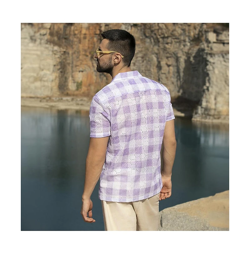 Campus Sutra Men's Lavender & Chalk White Buffalo Check Shirt