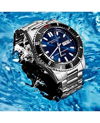 Stuhrling Men s Aquadiver 44mm Swiss Automatic Diver Watch, Blue Dial, Stainless Steel Bracelet, Day-Date, 200M Water Resistant