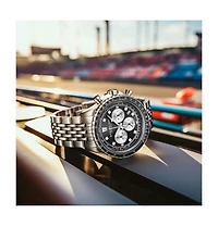 Stuhrling Men s RaceWay 1010 44mm Quartz Chronograph Watch, Blue Dial with Silver Subdials, Tachymeter Bezel, Stainless Steel Bracelet