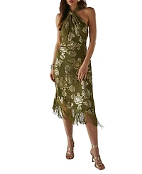 Warehouse Women's Metallic Chiffon Wrap Front Midi Dress