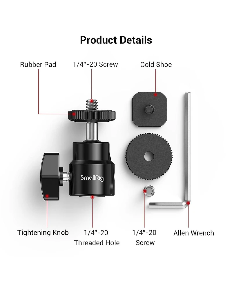 SmallRig 1/4" Camera Hot Shoe Mount with Additional 1/4" Screw, 2-Pack