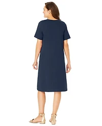 Woman Within Plus Perfect Short-Sleeve V-Neck Tee Dress