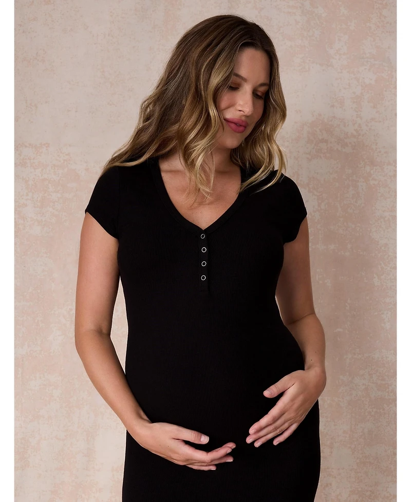 Motherhood Maternity Women's Short Sleeve Henley Bodycon Maxi Dress