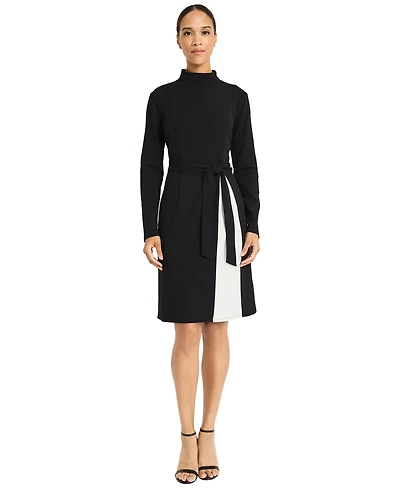 Maggy London Women's Waist Tie Contrast Midi Dress