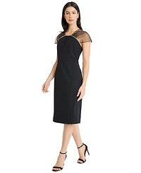 Maggy London Women's Mesh Shoulder Detail Midi Dress