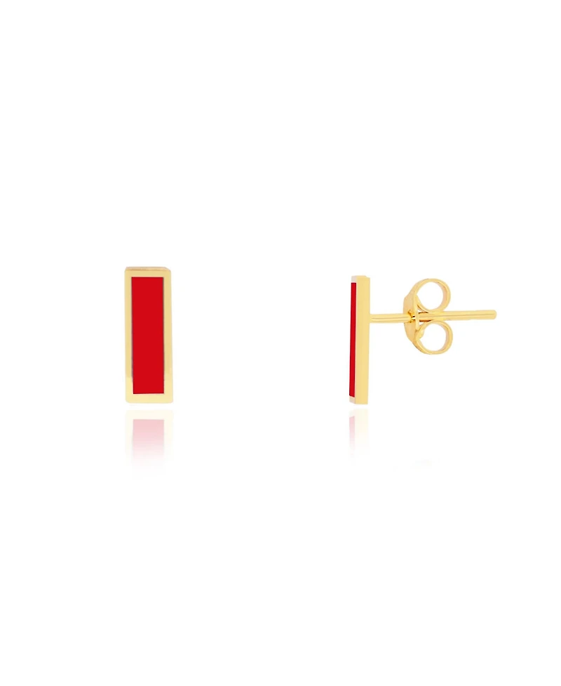 The Lovery Red Bar Stud Earrings 14K Gold