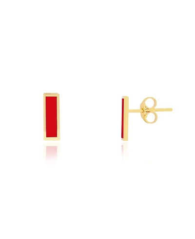 The Lovery Red Bar Stud Earrings 14K Gold