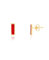 The Lovery Red Bar Stud Earrings 14K Gold