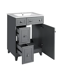 Casainc 24" Bathroom Vanity Cabinet with Ceramic Sink, 2 Drawers and 1 Soft-Close Door