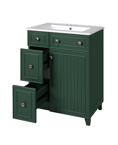 Casainc 24" Bathroom Vanity Cabinet with Ceramic Sink, 2 Drawers and 1 Soft-Close Door