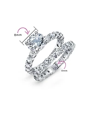 Bling Jewelry Sterling Silver 3CT Round Cz Solitaire & Cubic Zirconia Pave Eternity Band Ring Set – 6-Prong Design
