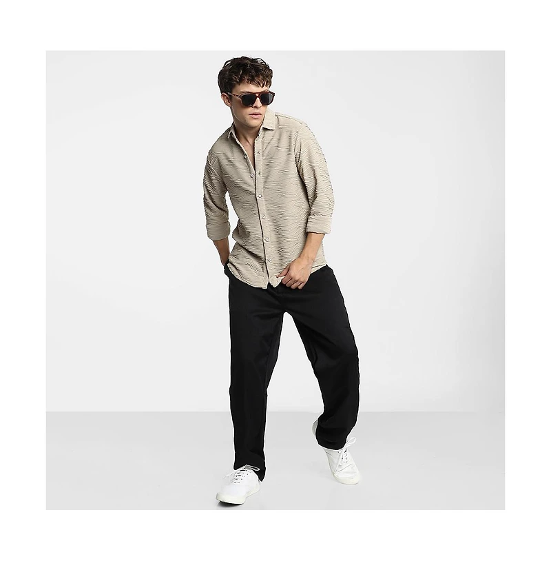 Campus Sutra Men's Cloud Grey Self-Design Wave Shirt