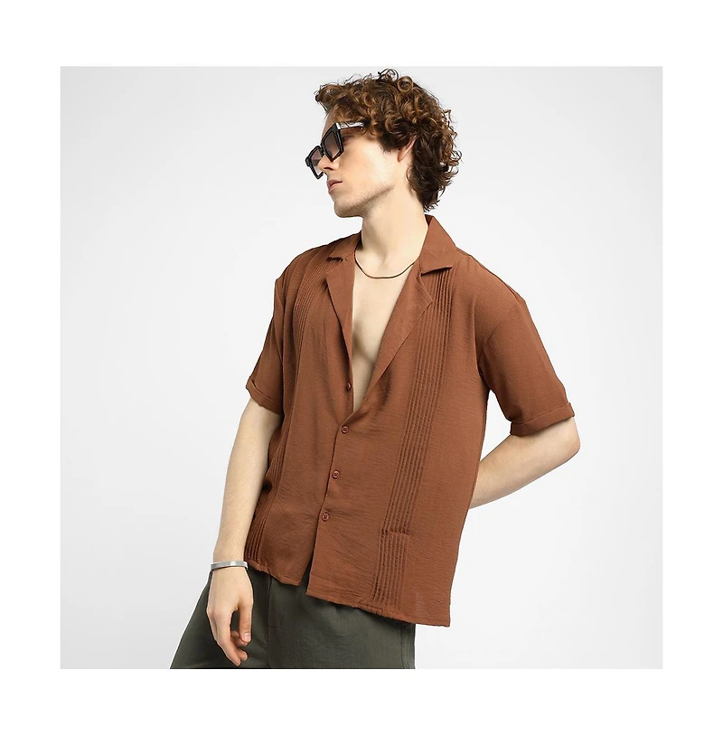 Campus Sutra Men's Panel-Pleat Oversized Shirt