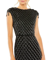Mac Duggal Women's High Neck Dress w/ Crystal Fringe Detail