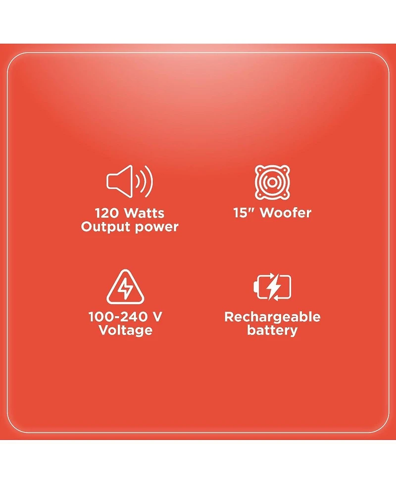 RadioShack 120W 15 inch Party Tower Pa Speaker with Lights, Fm Radio, and Rechargeable Battery and Wheels For Mobility 4001945