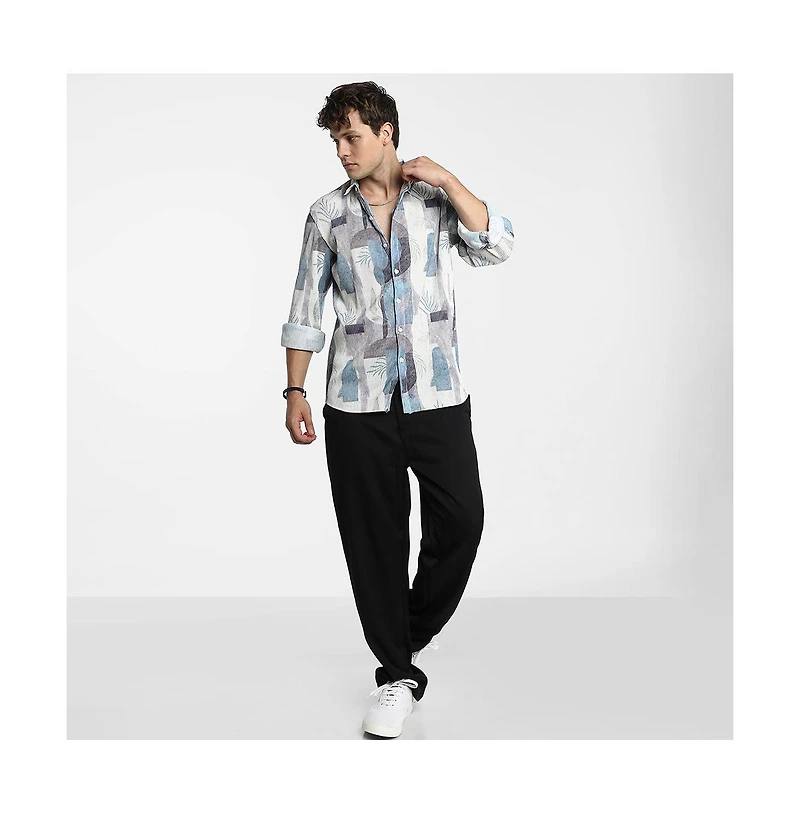 Campus Sutra Men's Icy Blue & Ivory White Twig-Block Shirt