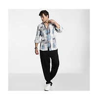 Campus Sutra Men's Icy Blue & Ivory White Twig-Block Shirt