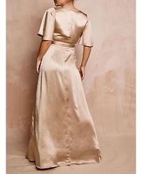 Six Stories Women's Wrap Tie Satin Bridesmaid Dress