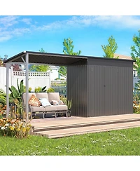 Aecojoy 4'x14' Outdoor Open-Sided Storage Shed with Attached Hardtop Metal Pergola