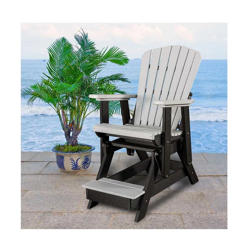 American Furniture Classics Fan Back Balcony Glider Made in the Usa- Light Gray, Black