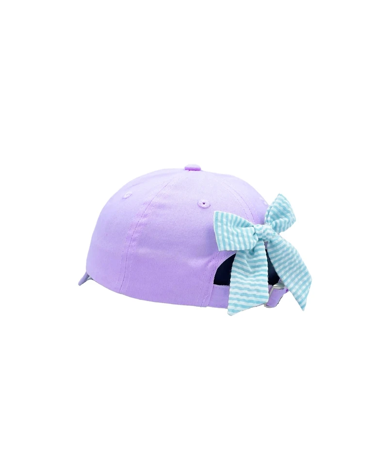 Bits & Bows Girls Brunette Mermaid Twill Bow Baseball Hat in Lavender